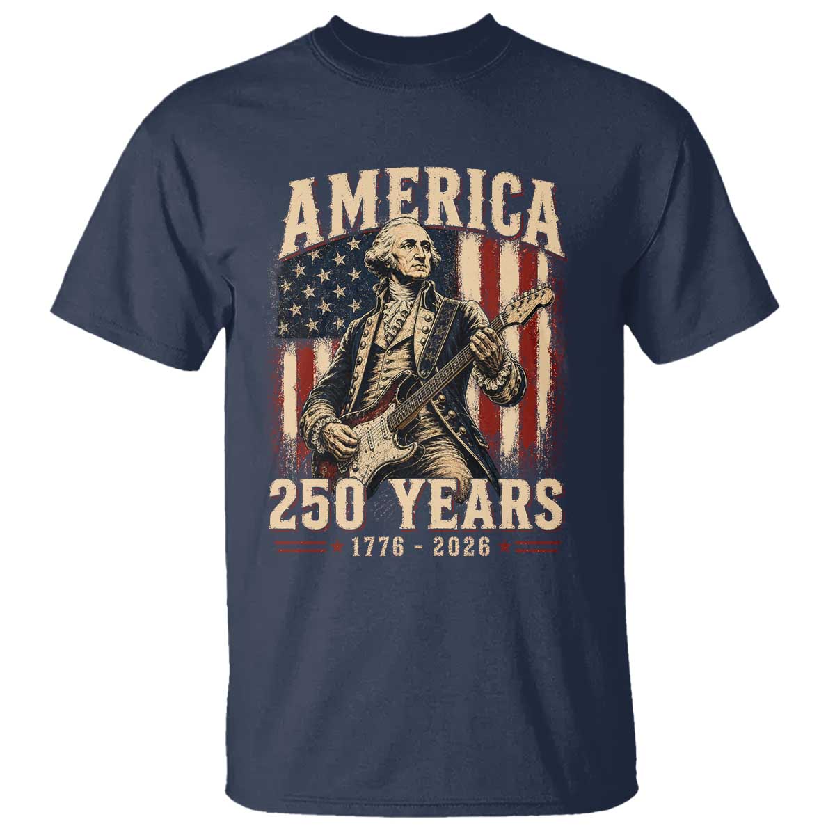 George Washington Playing Guitar 4th July US 250th Anniversary T Shirt TS11 Navy Print Your Wear