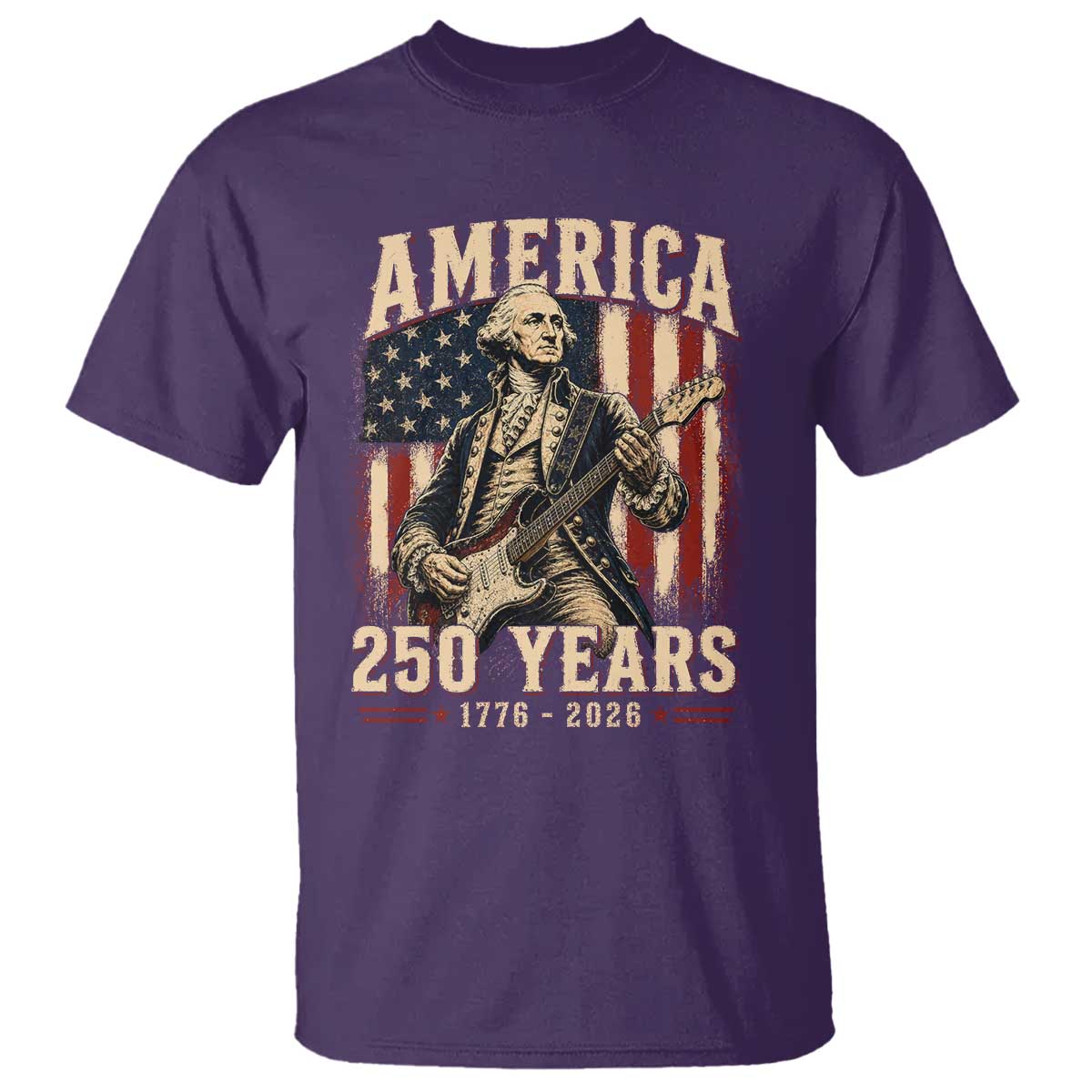 George Washington Playing Guitar 4th July US 250th Anniversary T Shirt TS11 Purple Print Your Wear
