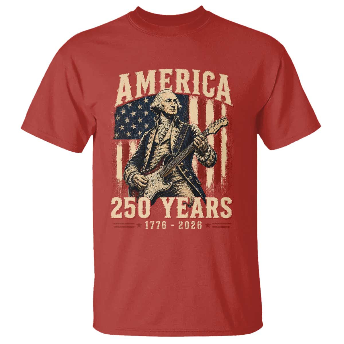 George Washington Playing Guitar 4th July US 250th Anniversary T Shirt TS11 Red Print Your Wear