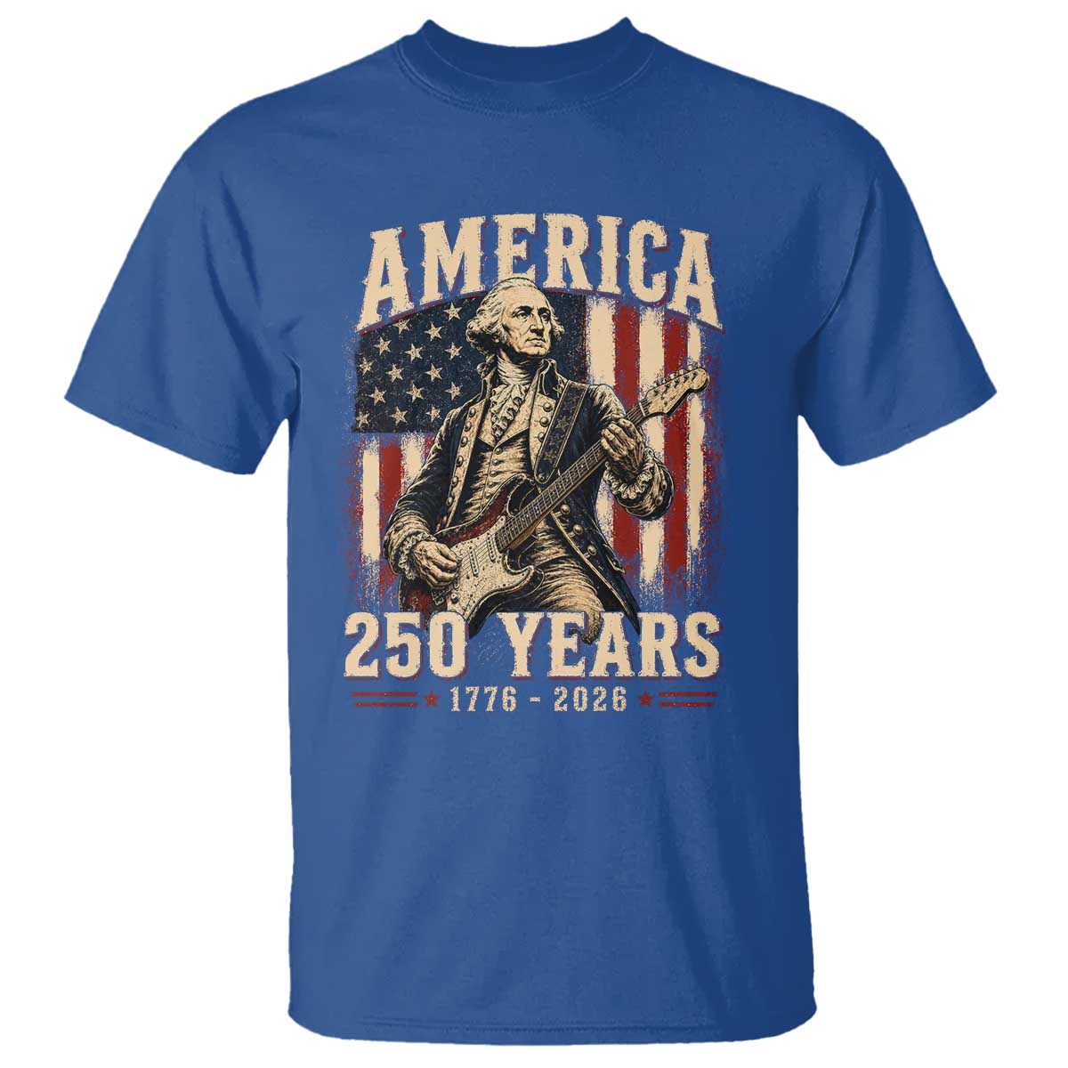George Washington Playing Guitar 4th July US 250th Anniversary T Shirt TS11 Royal Blue Print Your Wear
