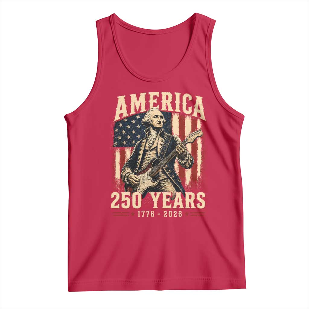 George Washington Playing Guitar 4th July US 250th Anniversary Tank Top TS11 Red Print Your Wear