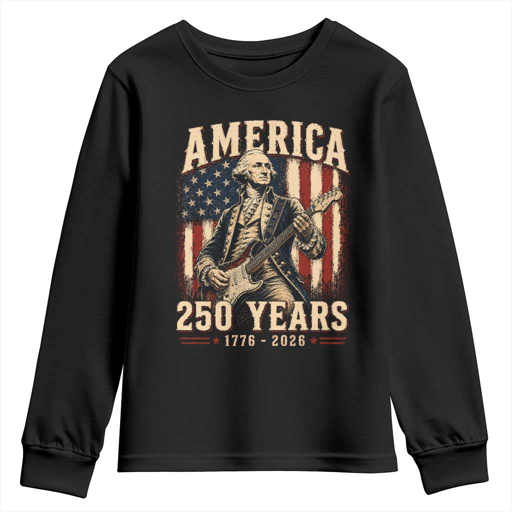 George Washington Playing Guitar 4th July US 250th Anniversary Youth Sweatshirt TS11 Black Print Your Wear