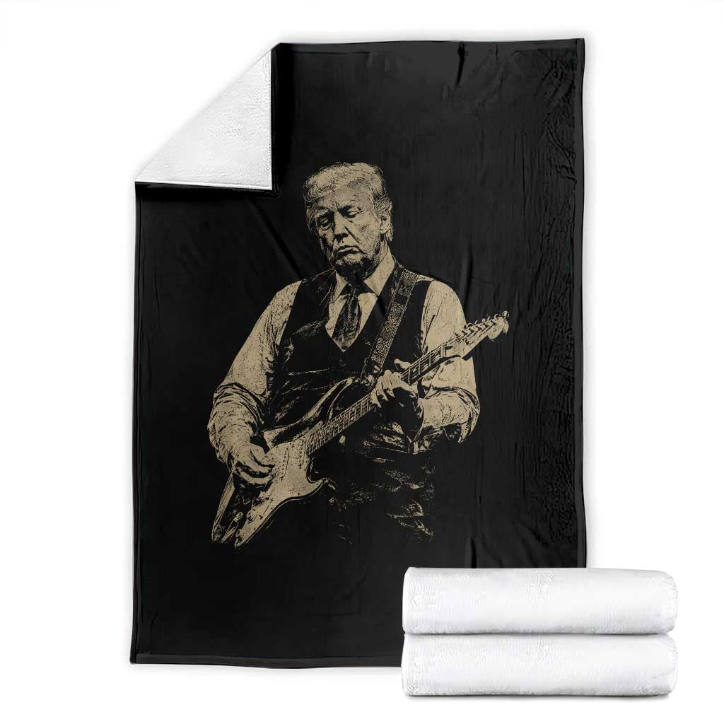 US Nation's Leader Playing Electic Rock Guitar Retro Vintage Throw Blanket TS11 Black Print Your Wear