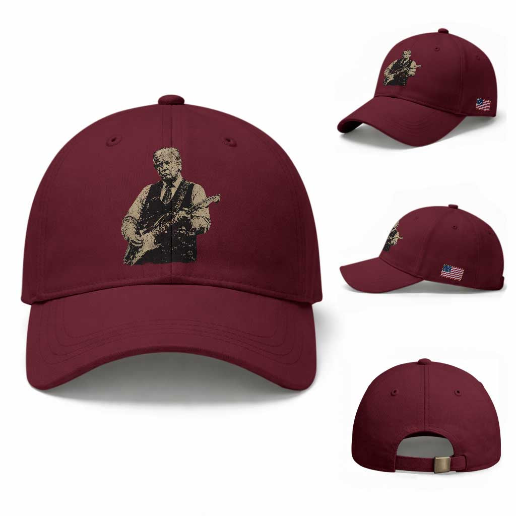 US Nation's Leader Playing Electic Rock Guitar Retro Vintage Baseball Cap TS11 Baseball Cap Universal Fit Maroon Print Your Wear