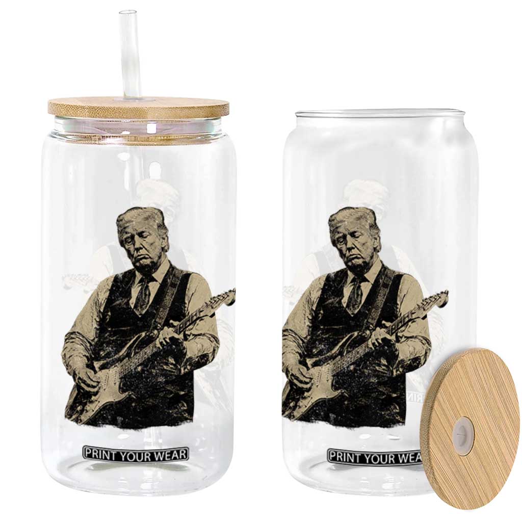 US Nation's Leader Playing Electic Rock Guitar Retro Vintage Glass Can TS11 Print Your Wear