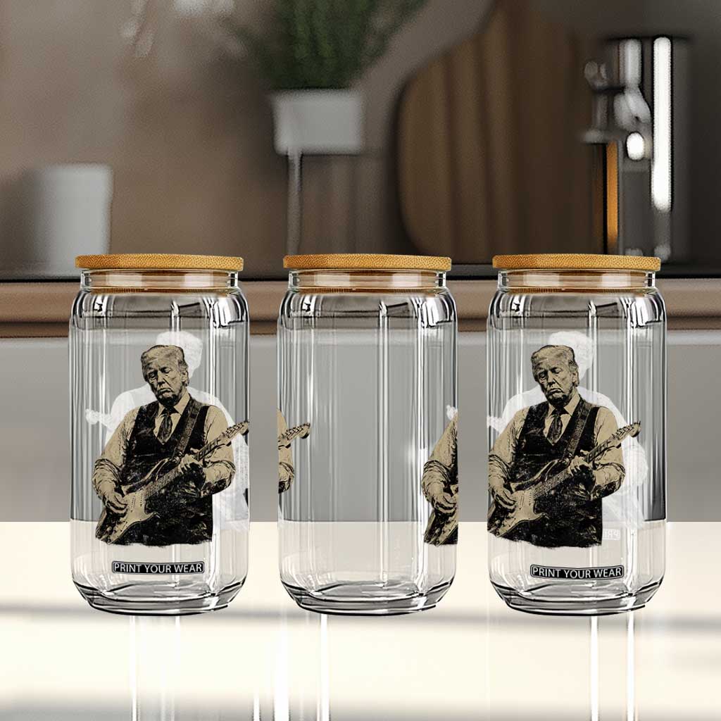 US Nation's Leader Playing Electic Rock Guitar Retro Vintage Glass Can TS11 Print Your Wear
