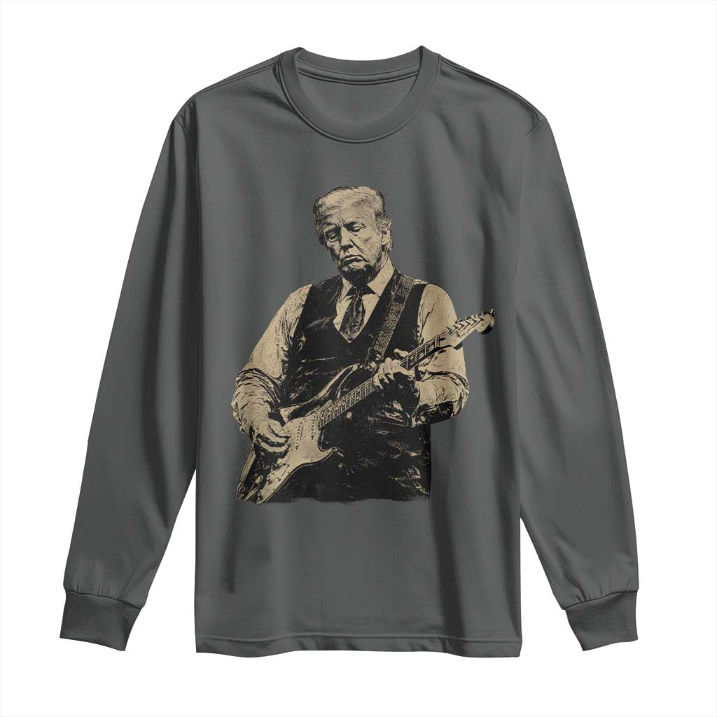 US Nation's Leader Playing Electic Rock Guitar Retro Vintage Long Sleeve Shirt TS11 Dark Heather Print Your Wear