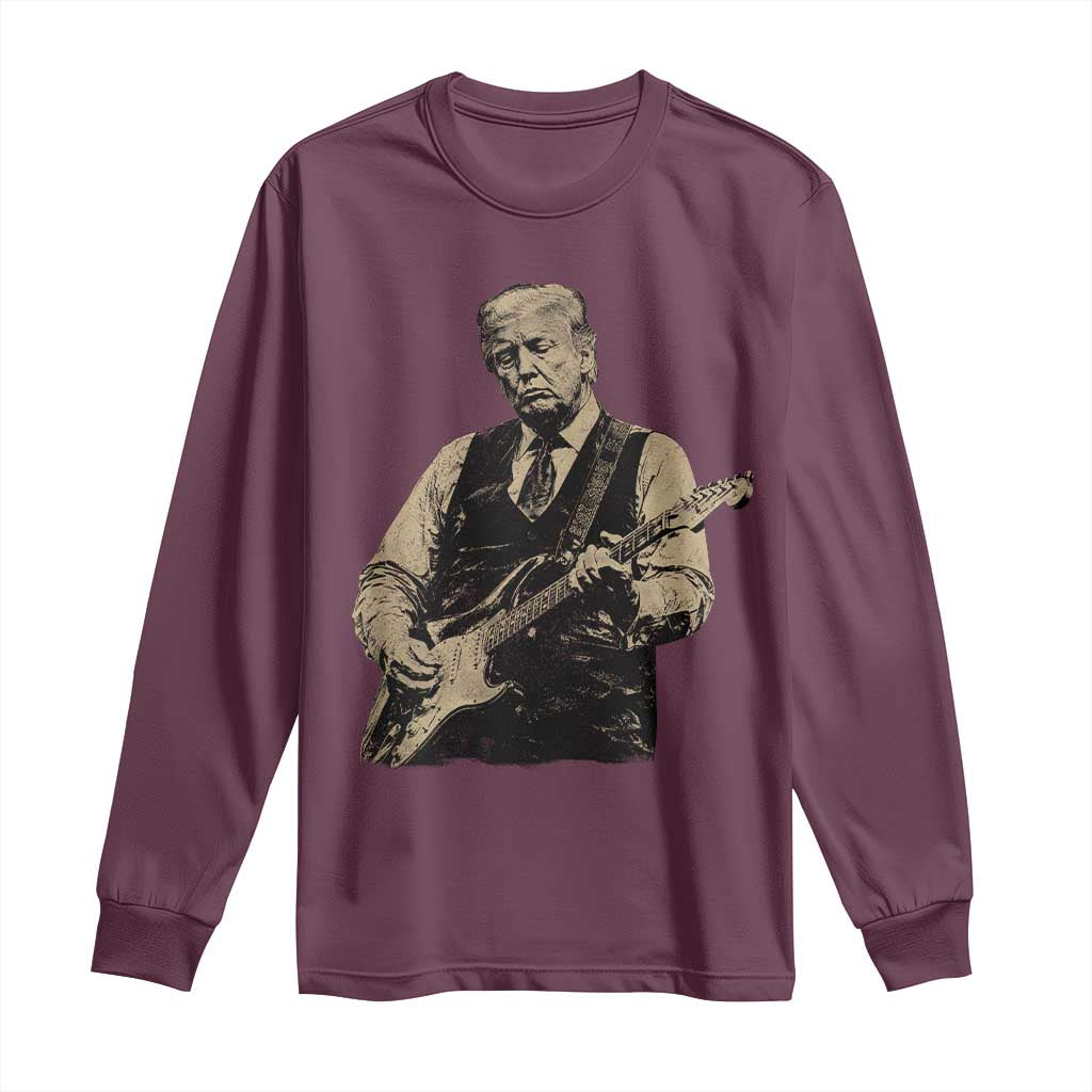 US Nation's Leader Playing Electic Rock Guitar Retro Vintage Long Sleeve Shirt TS11 Maroon Print Your Wear