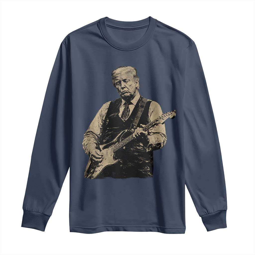 US Nation's Leader Playing Electic Rock Guitar Retro Vintage Long Sleeve Shirt TS11 Navy Print Your Wear