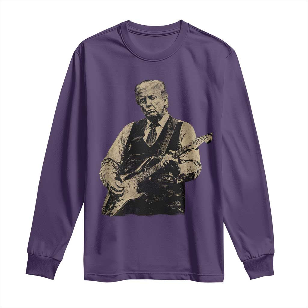 US Nation's Leader Playing Electic Rock Guitar Retro Vintage Long Sleeve Shirt TS11 Purple Print Your Wear