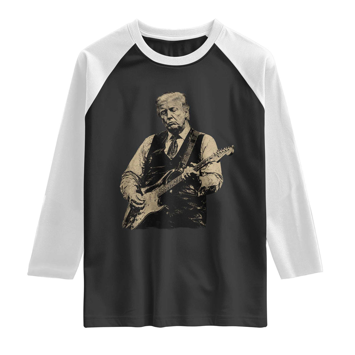 US Nation's Leader Playing Electic Rock Guitar Retro Vintage Raglan Shirt TS11 Black White Print Your Wear