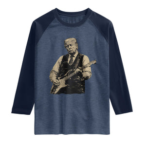 US Nation's Leader Playing Electic Rock Guitar Retro Vintage Raglan Shirt TS11 Heather Denim Navy Print Your Wear