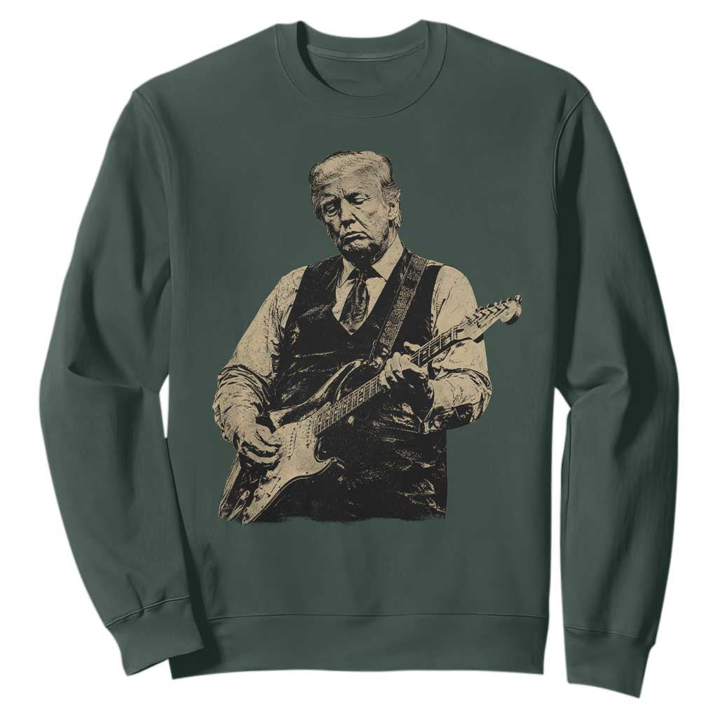 US Nation's Leader Playing Electic Rock Guitar Retro Vintage Sweatshirt TS11 Dark Forest Green Print Your Wear