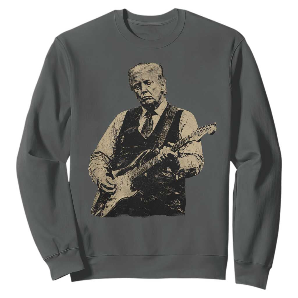 US Nation's Leader Playing Electic Rock Guitar Retro Vintage Sweatshirt TS11 Dark Heather Print Your Wear