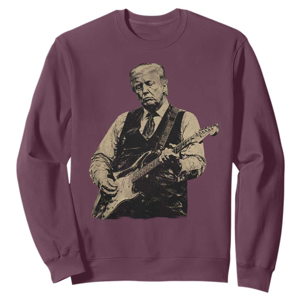 US Nation's Leader Playing Electic Rock Guitar Retro Vintage Sweatshirt TS11 Maroon Print Your Wear