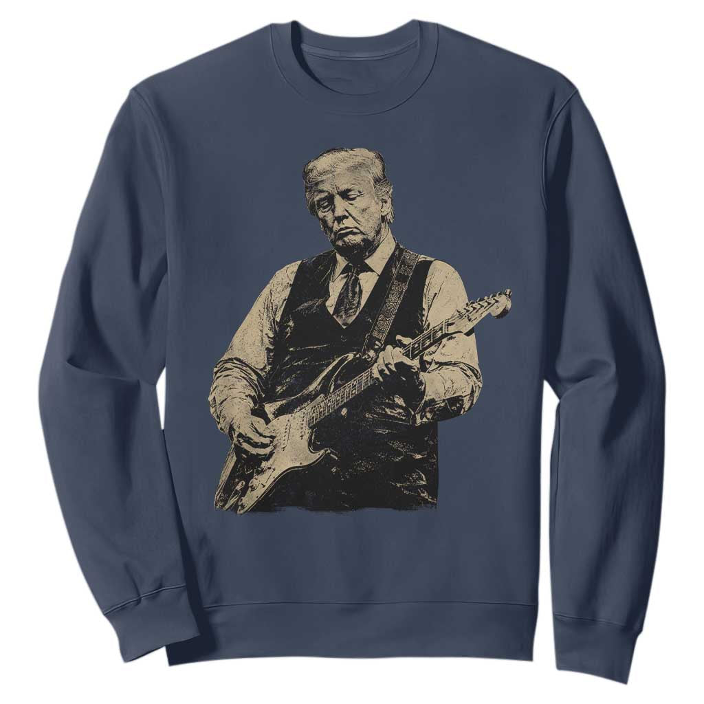 US Nation's Leader Playing Electic Rock Guitar Retro Vintage Sweatshirt TS11 Navy Print Your Wear