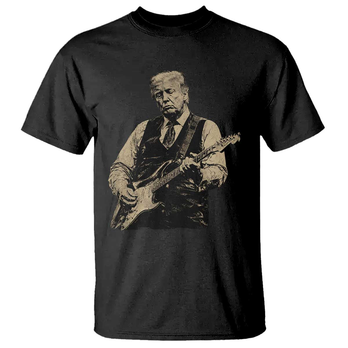 US Nation's Leader Playing Electic Rock Guitar Retro Vintage T Shirt TS11 Black Print Your Wear