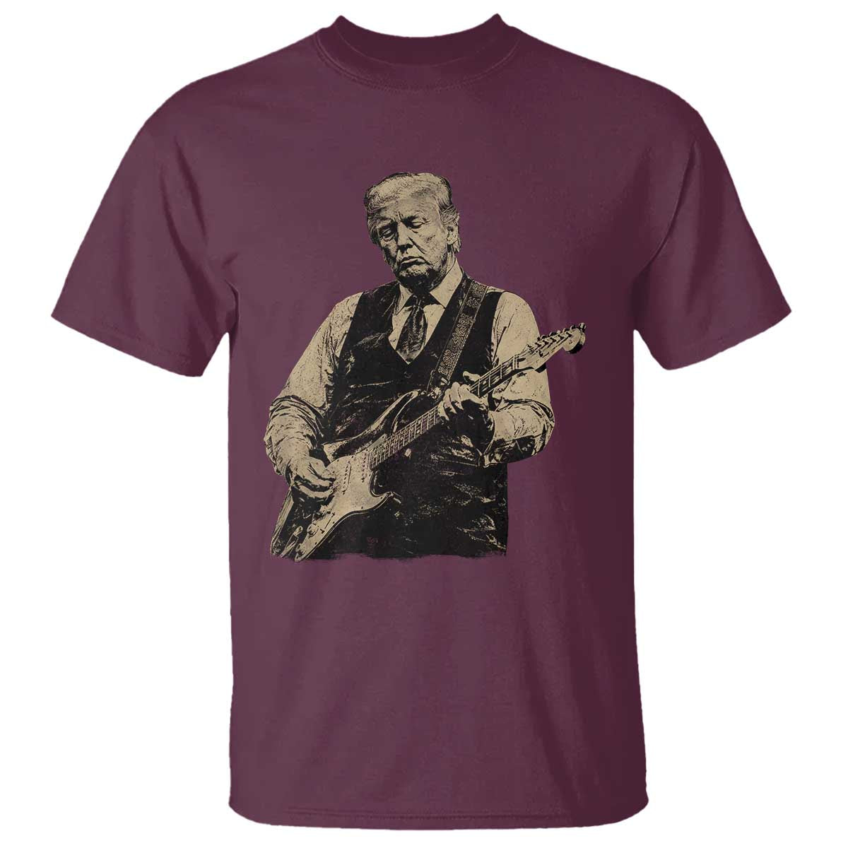 US Nation's Leader Playing Electic Rock Guitar Retro Vintage T Shirt TS11 Maroon Print Your Wear