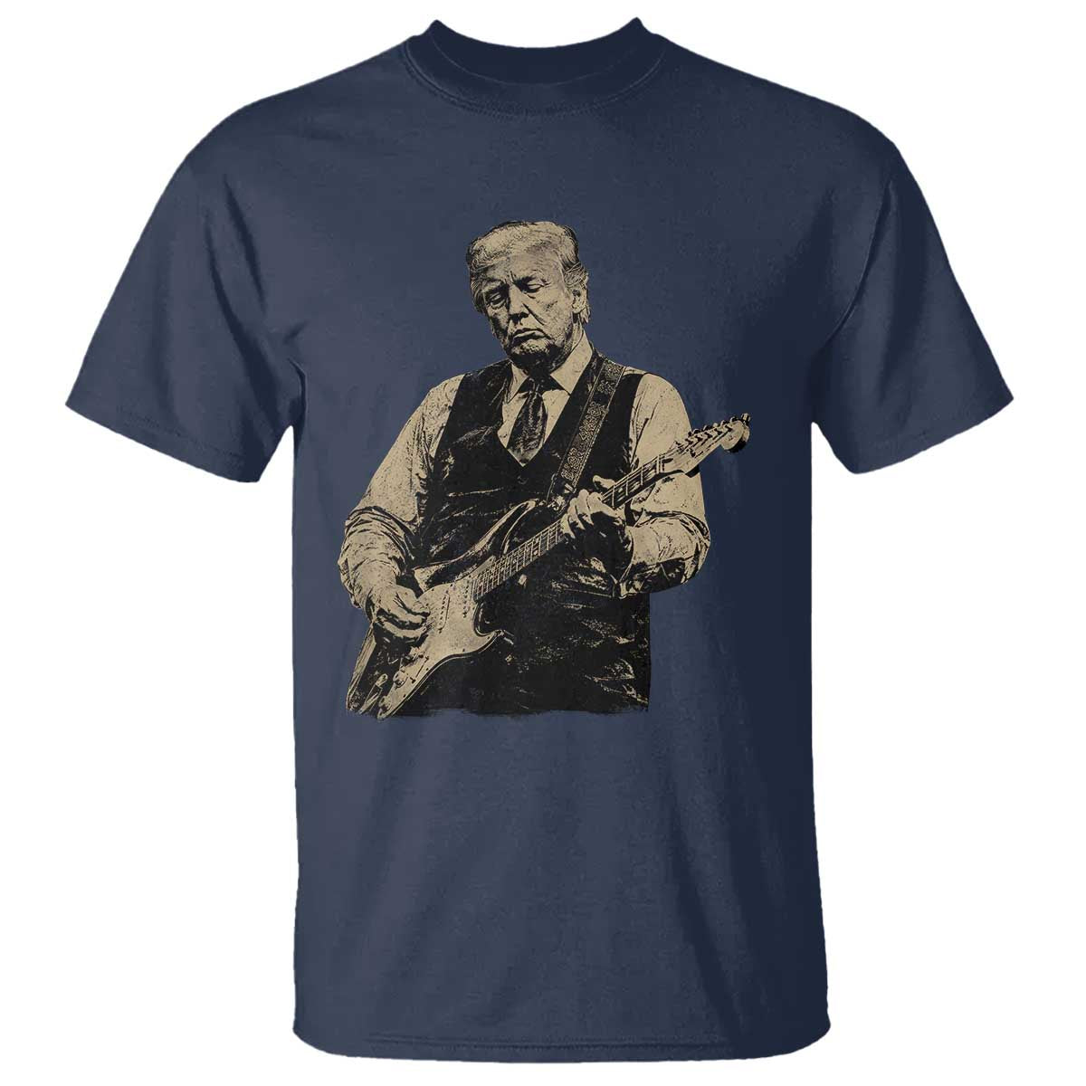 US Nation's Leader Playing Electic Rock Guitar Retro Vintage T Shirt TS11 Navy Print Your Wear