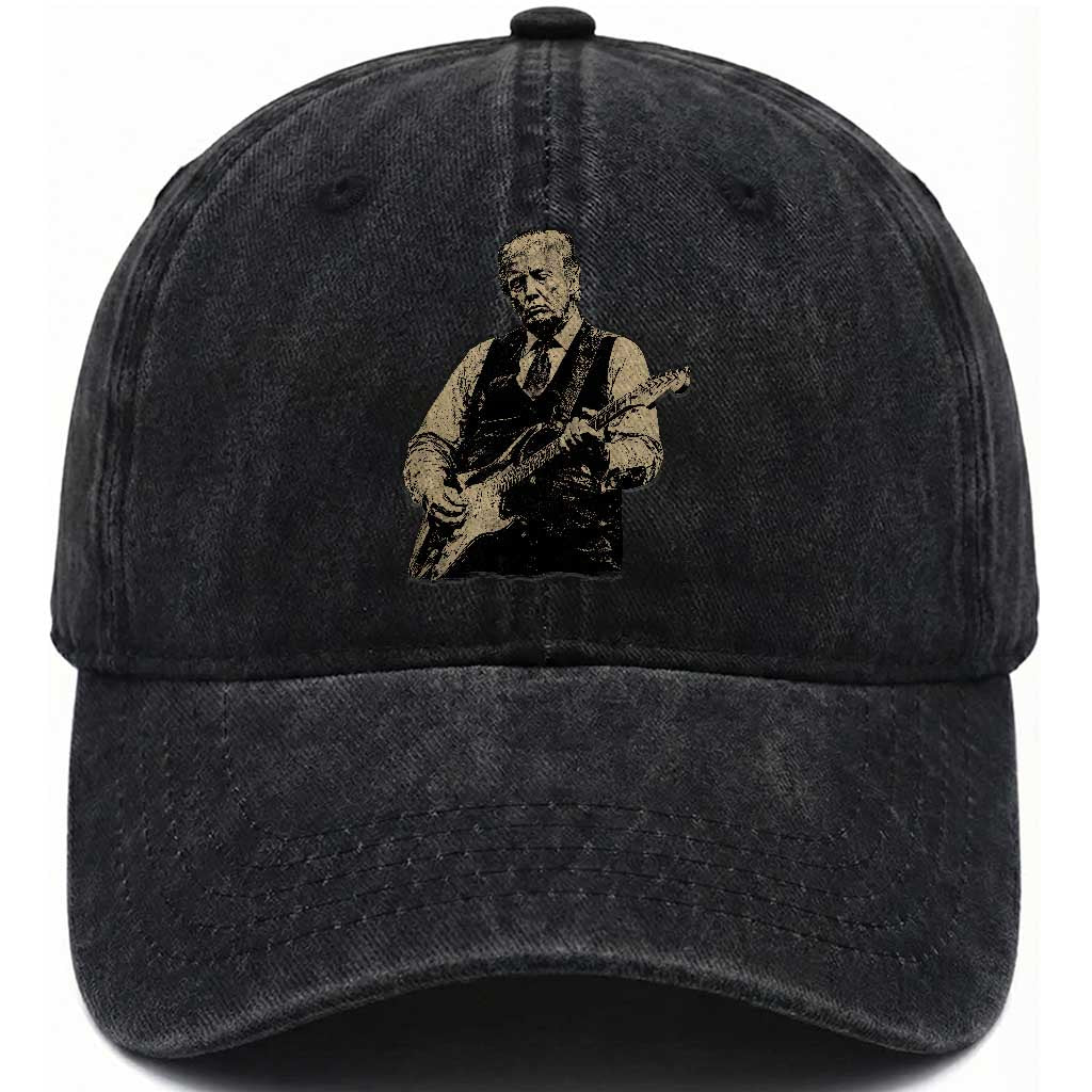 US Nation's Leader Playing Electic Rock Guitar Retro Vintage Washed Cotton Baseball Cap TS11 Print Your Wear