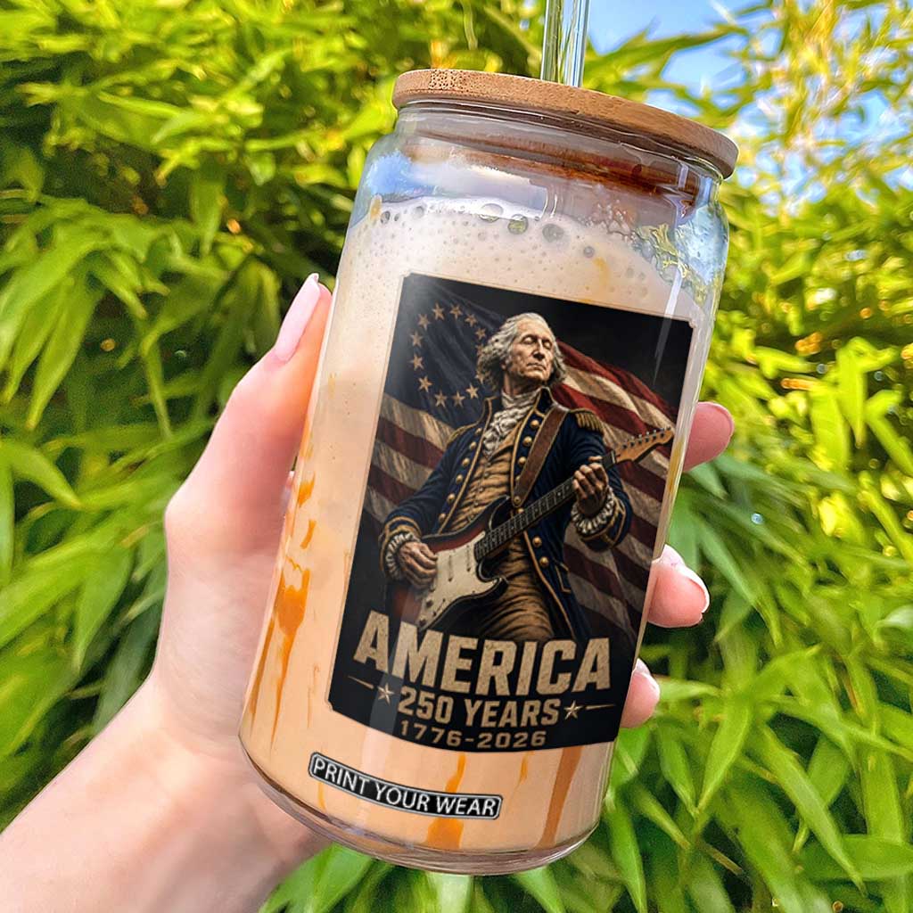 George Washington Playing Guitar USA 250th Anniversary Vintage 4th of July Glass Can TS11 Black Print Your Wear