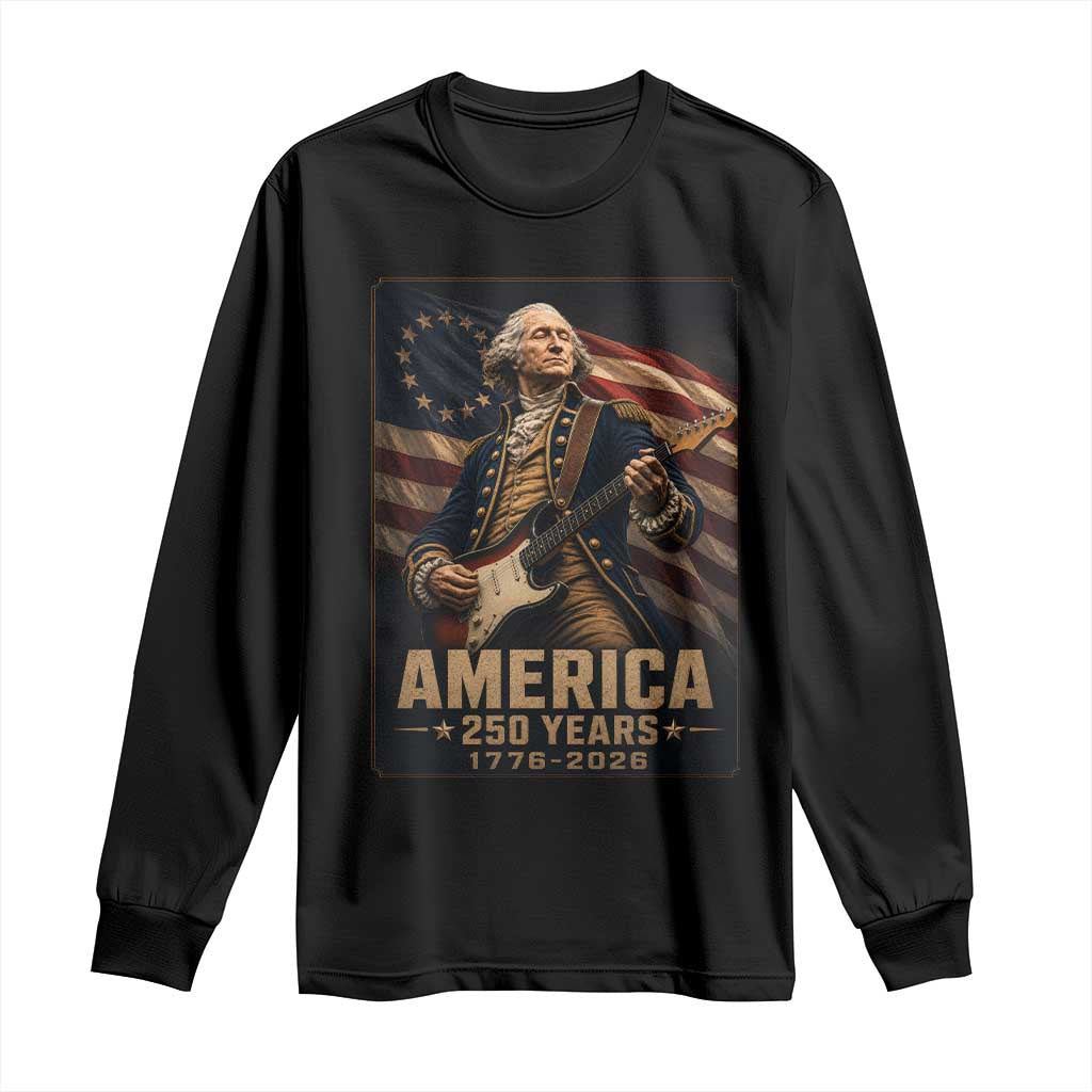 George Washington Playing Guitar USA 250th Anniversary Vintage 4th of July Long Sleeve Shirt TS11 Black Print Your Wear