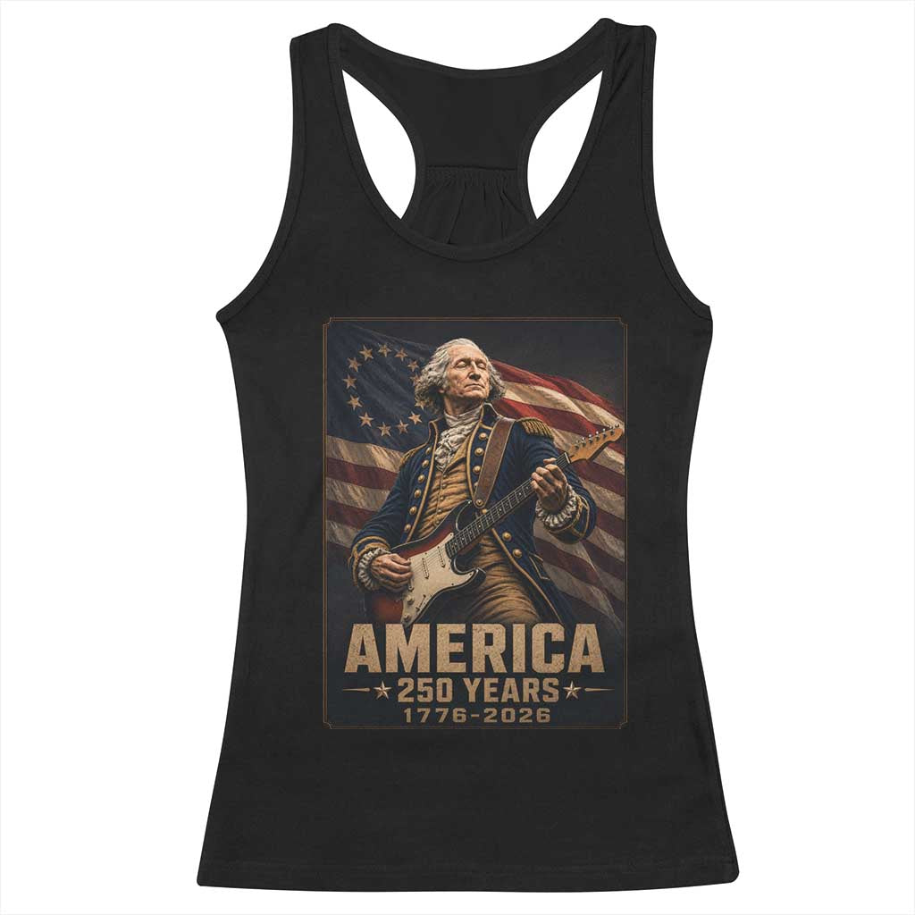 George Washington Playing Guitar USA 250th Anniversary Vintage 4th of July Racerback Tank Top TS11 Black Print Your Wear