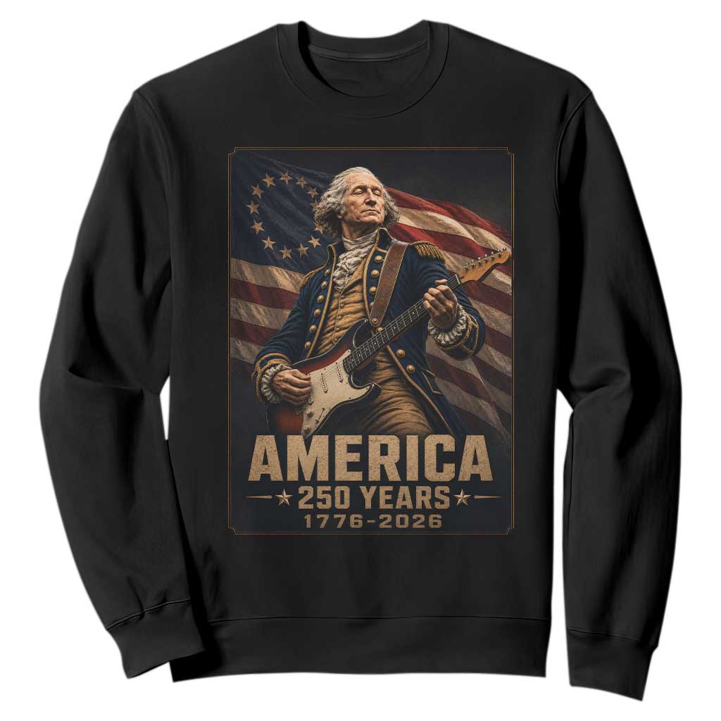 George Washington Playing Guitar USA 250th Anniversary Vintage 4th of July Sweatshirt TS11 Black Print Your Wear
