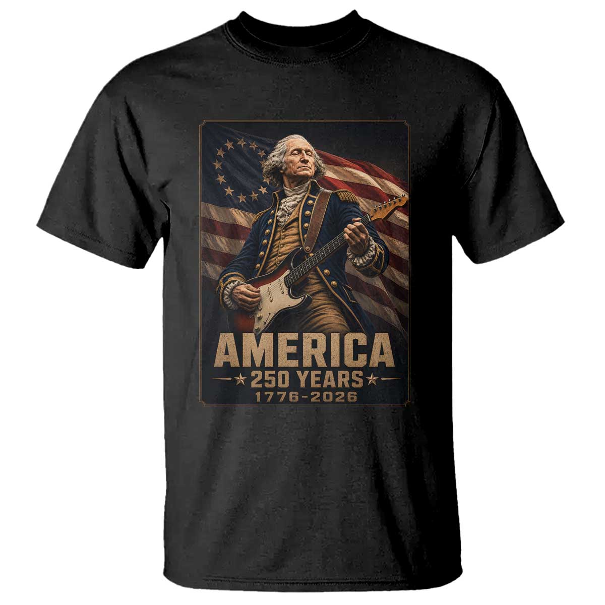 George Washington Playing Guitar USA 250th Anniversary Vintage 4th of July T Shirt TS11 Black Print Your Wear