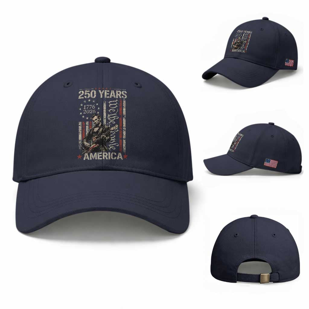 Abraham Lincoln Playing Guitar 4th July 250 Years America Baseball Cap TS11 Baseball Cap Universal Fit Navy Print Your Wear
