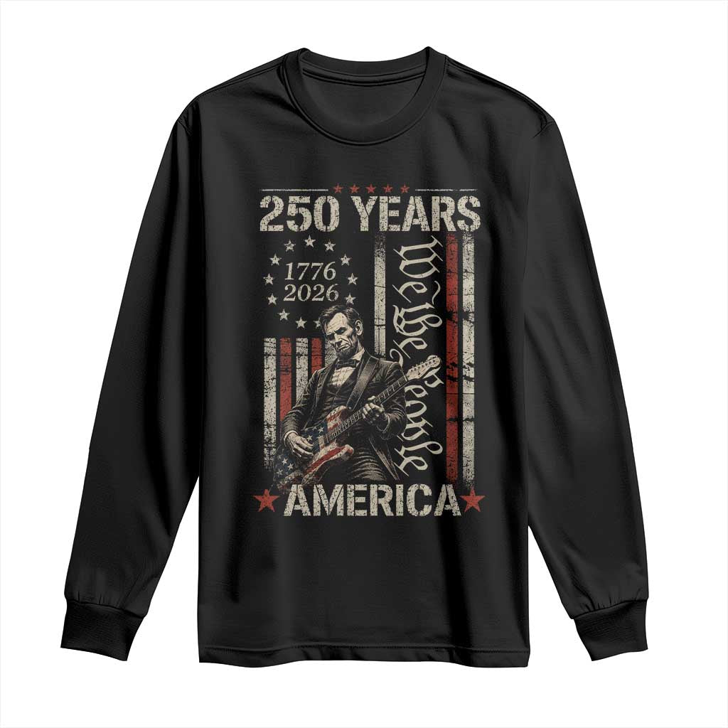 Abraham Lincoln Playing Guitar 4th July 250 Years America Long Sleeve Shirt TS11 Black Print Your Wear