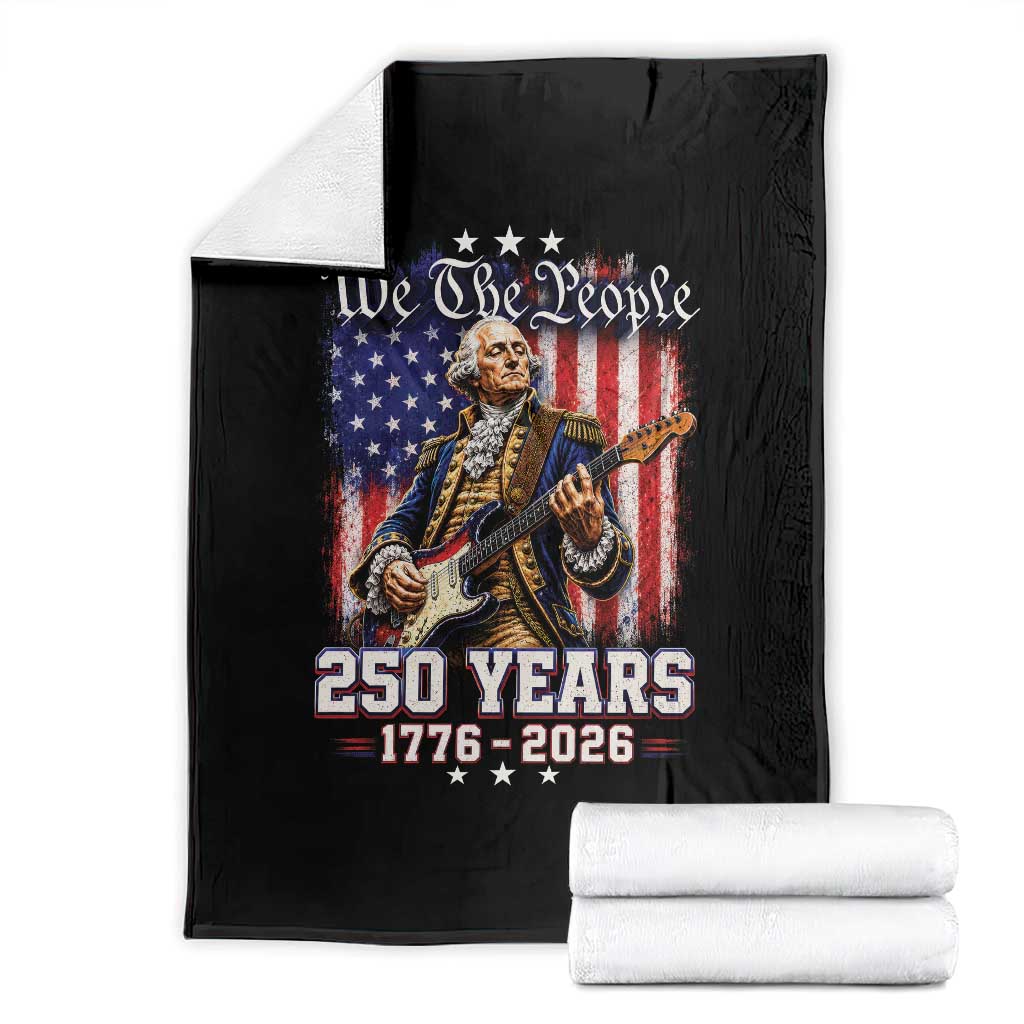 George Washington Playing Guitar 250th Anniversary USA Throw Blanket We The People 250 Years 1776 2026 TS11 Black Print Your Wear