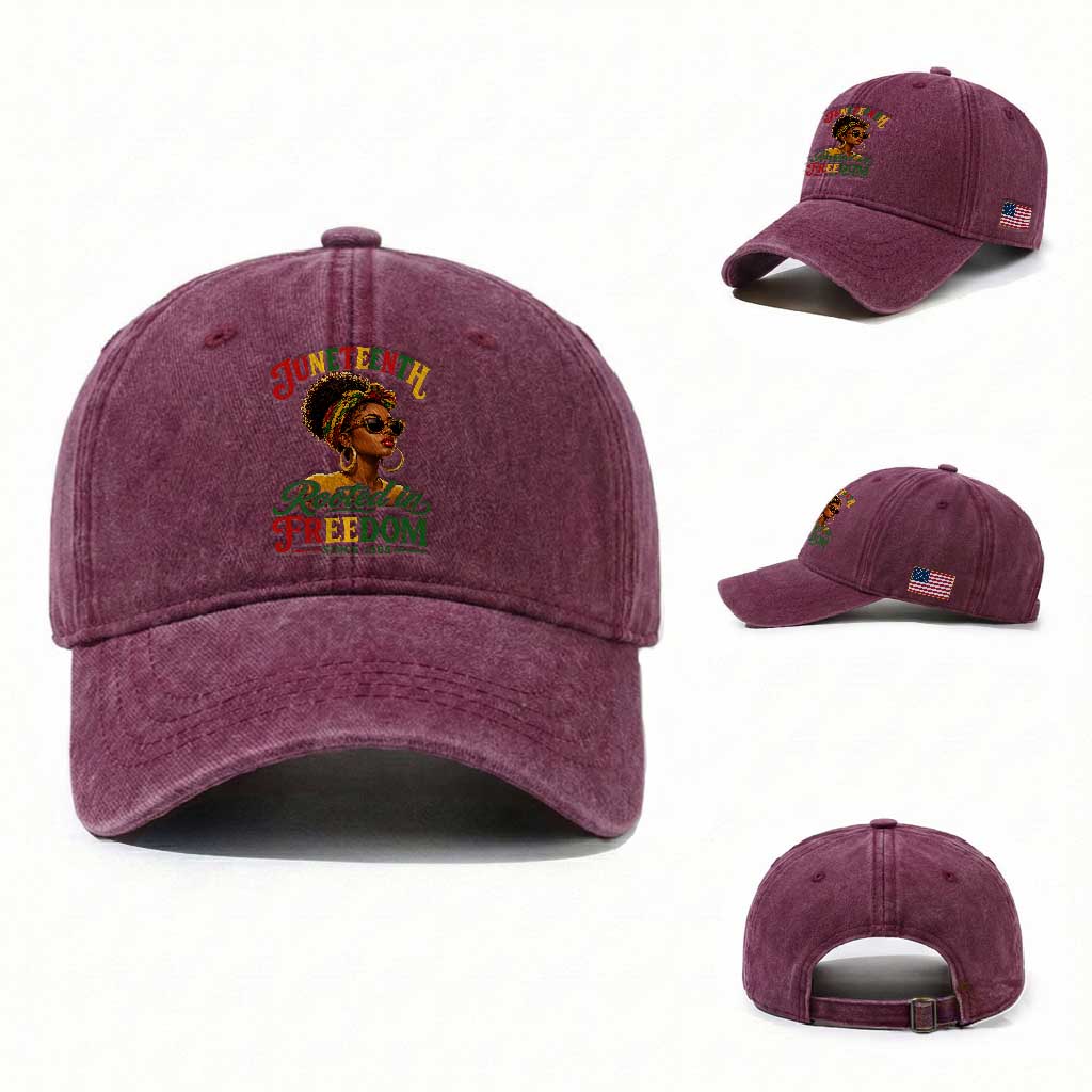Juneteenth Rooted In Freedom Since 1865 Washed Cotton Baseball Cap Black Women African American TS11 Washed Cap Universal Fit Burgundy Print Your Wear