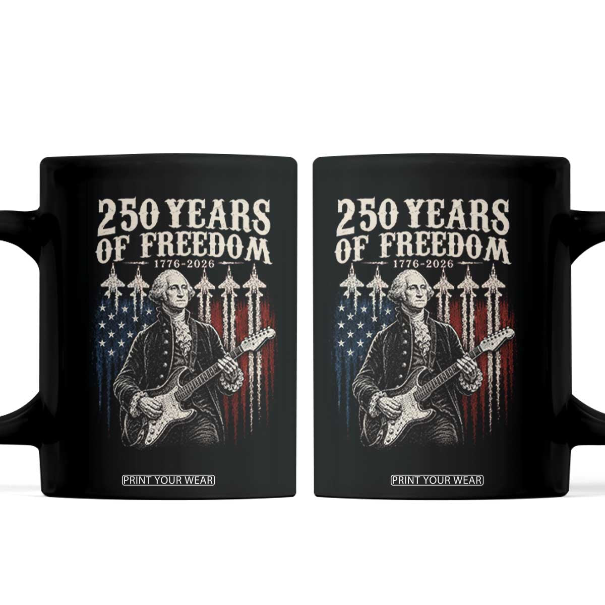 George Washington Playing Guitar 250 Years of Freedom Coffee Mug TS11 Black Print Your Wear