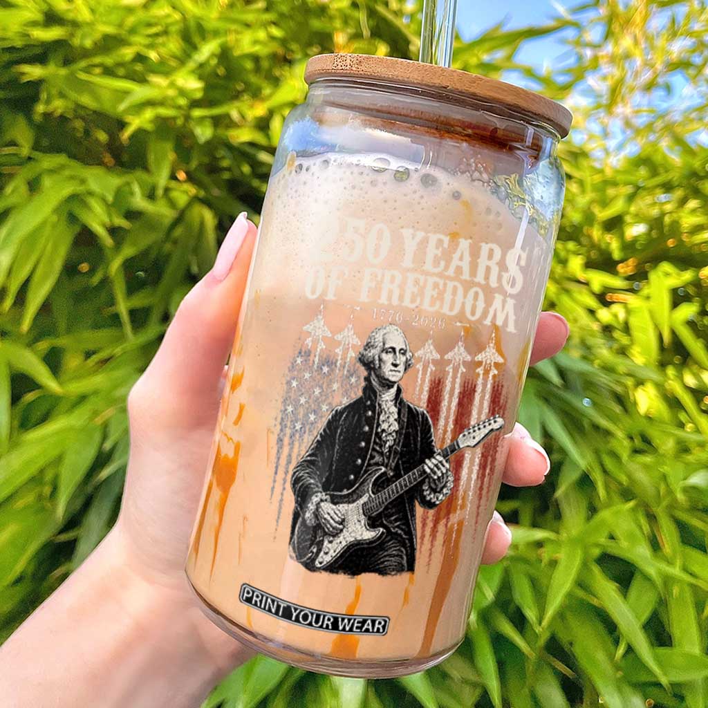 George Washington Playing Guitar 250 Years of Freedom Glass Can TS11 Black Print Your Wear