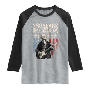 George Washington Playing Guitar 250 Years of Freedom Raglan Shirt TS11 Heather Gray Black Print Your Wear
