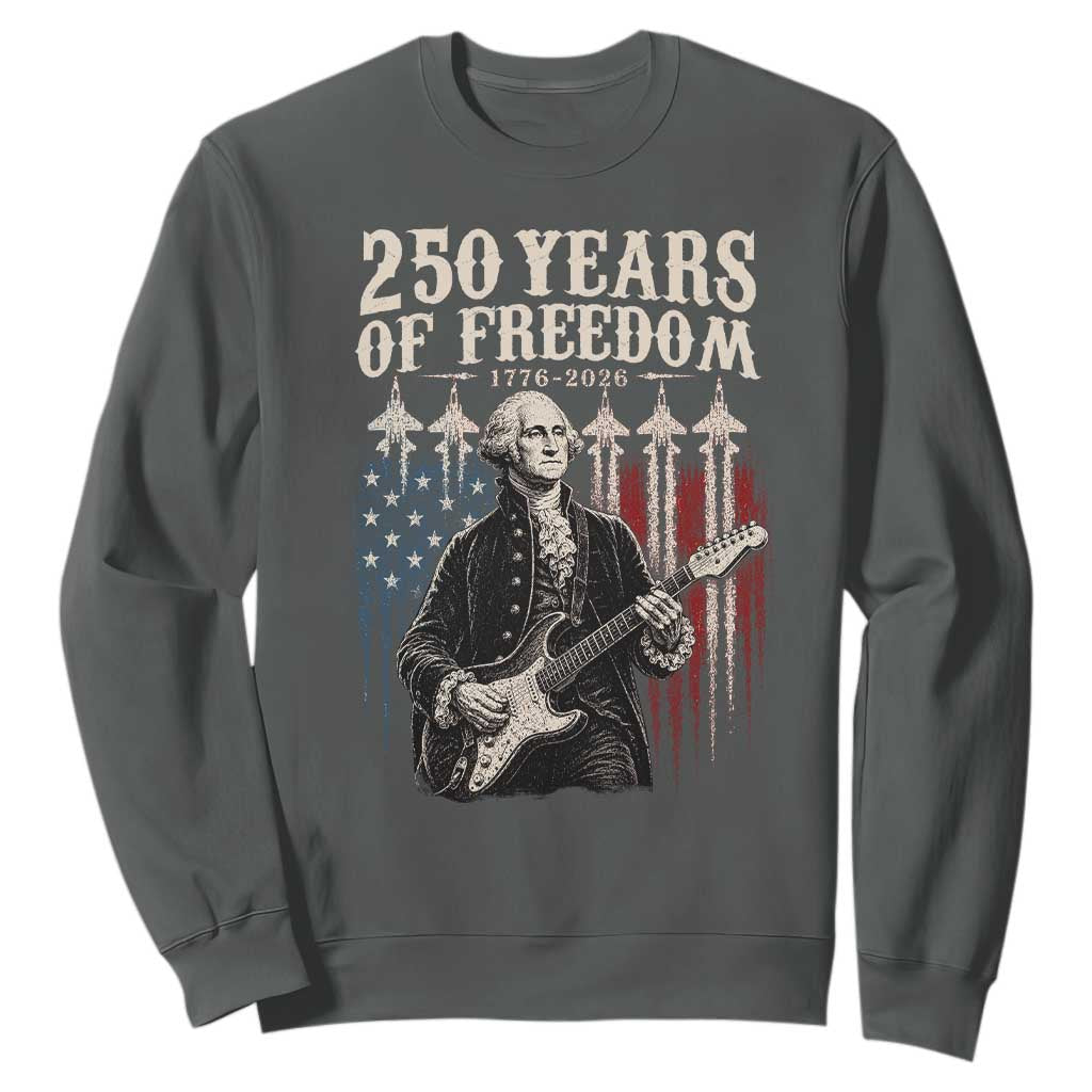 George Washington Playing Guitar 250 Years of Freedom Sweatshirt TS11 Dark Heather Print Your Wear