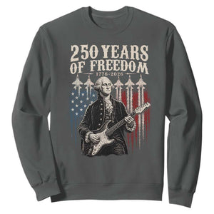 George Washington Playing Guitar 250 Years of Freedom Sweatshirt TS11 Dark Heather Print Your Wear