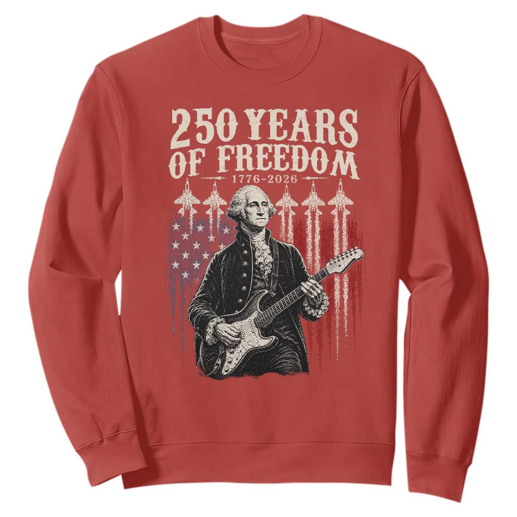 George Washington Playing Guitar 250 Years of Freedom Sweatshirt TS11 Red Print Your Wear