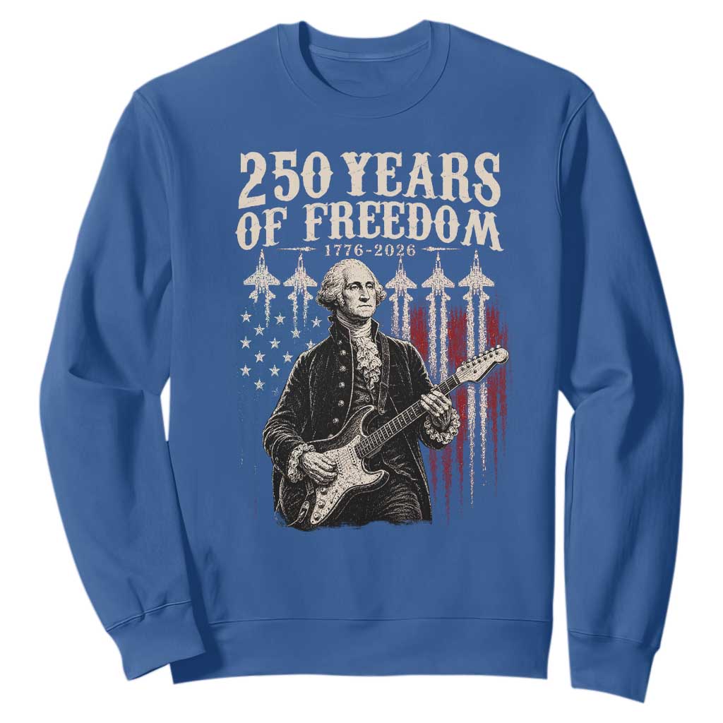 George Washington Playing Guitar 250 Years of Freedom Sweatshirt TS11 Royal Blue Print Your Wear