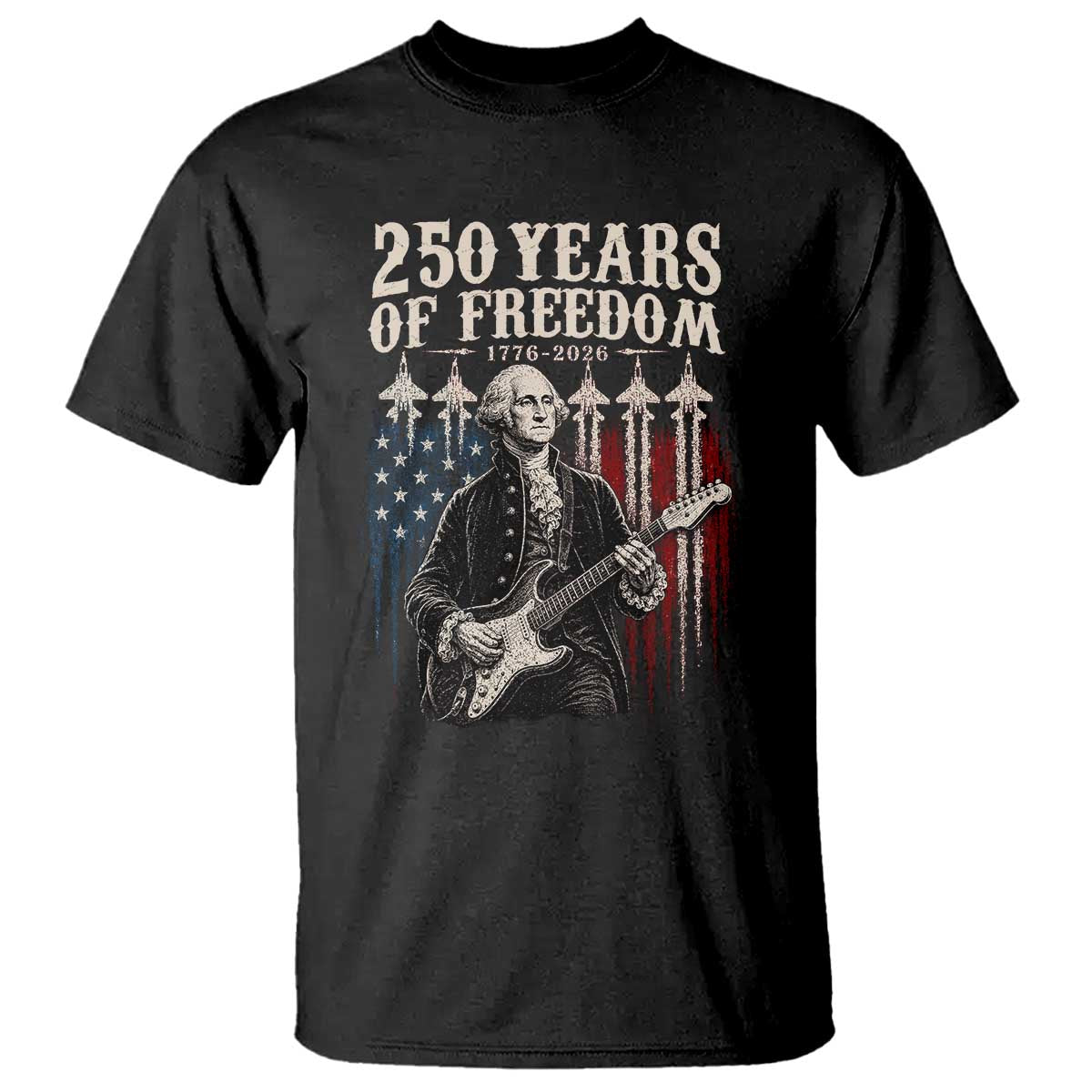 George Washington Playing Guitar 250 Years of Freedom T Shirt TS11 Black Print Your Wear