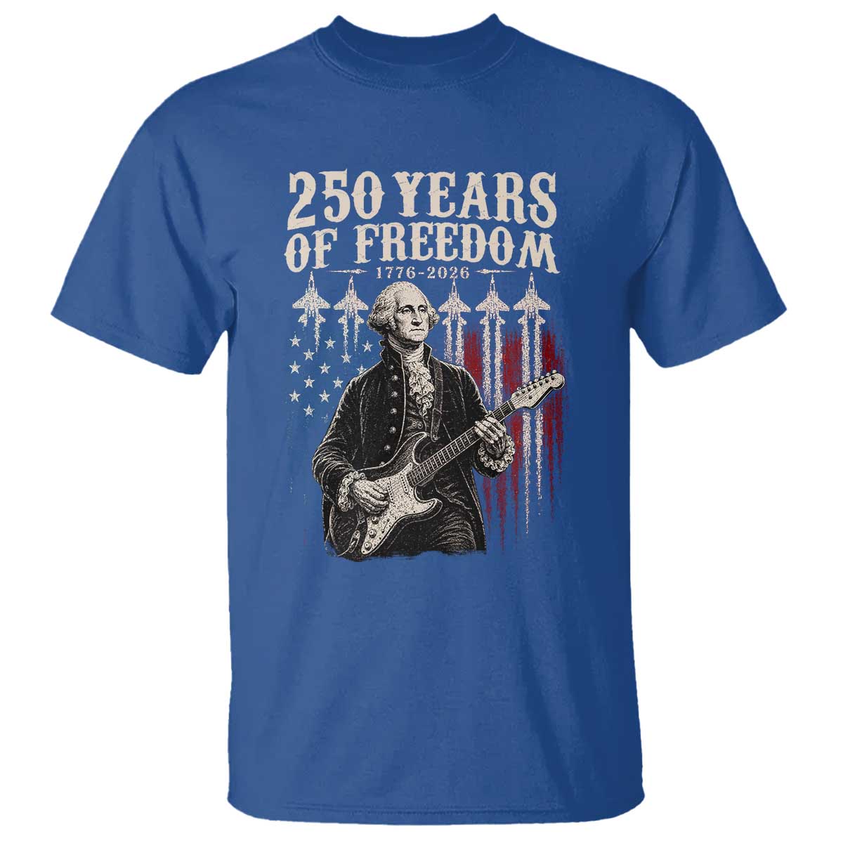 George Washington Playing Guitar 250 Years of Freedom T Shirt TS11 Royal Blue Print Your Wear