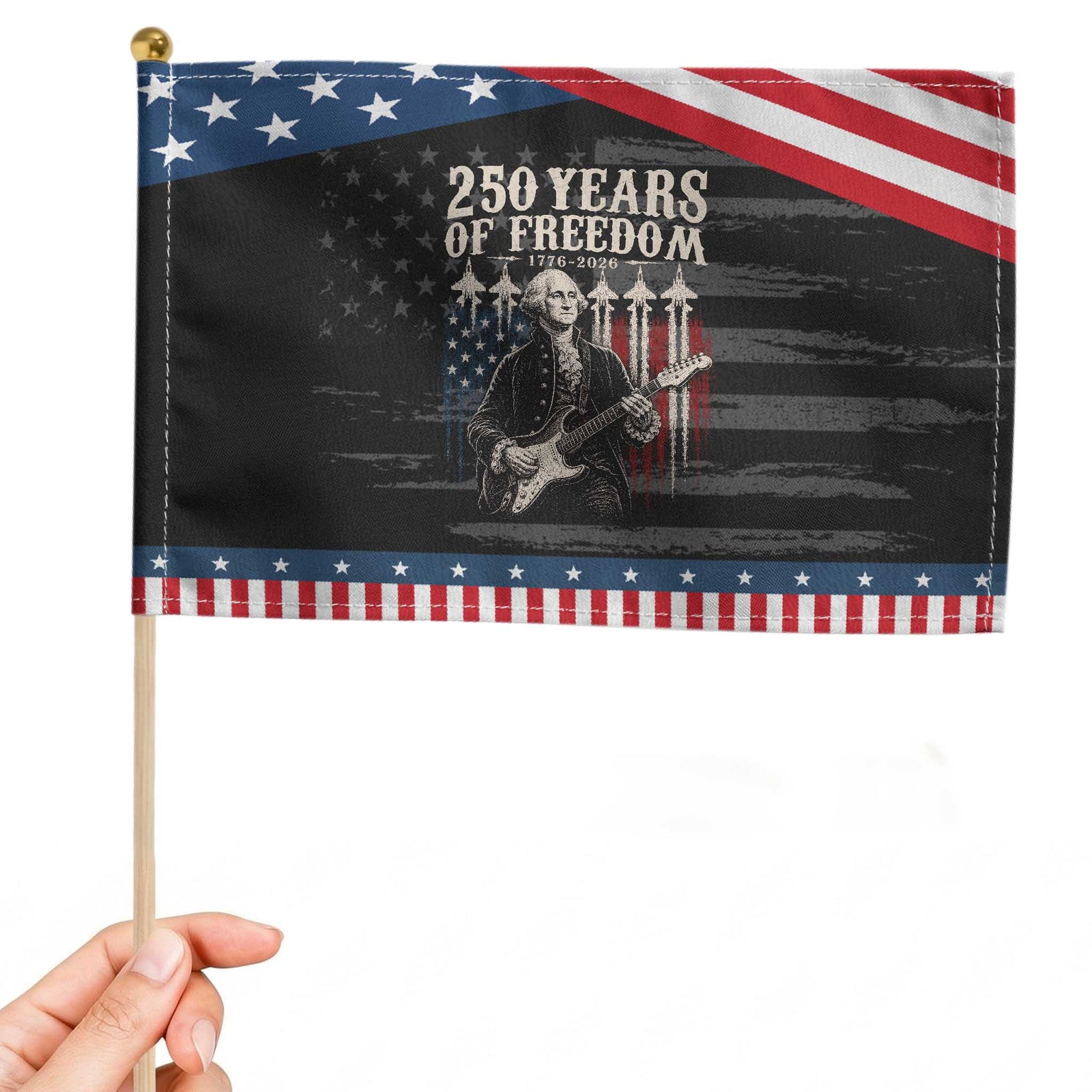 George Washington Playing Guitar 250 Years of Freedom Patriotic Handheld Flag TS11 Distressed 8.2