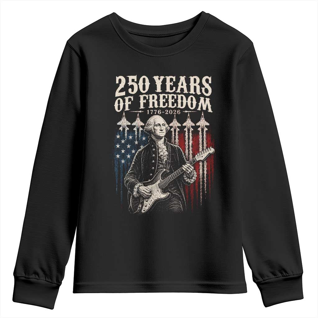 George Washington Playing Guitar 250 Years of Freedom Youth Sweatshirt TS11 Black Print Your Wear