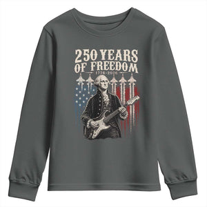 George Washington Playing Guitar 250 Years of Freedom Youth Sweatshirt TS11 Dark Heather Print Your Wear