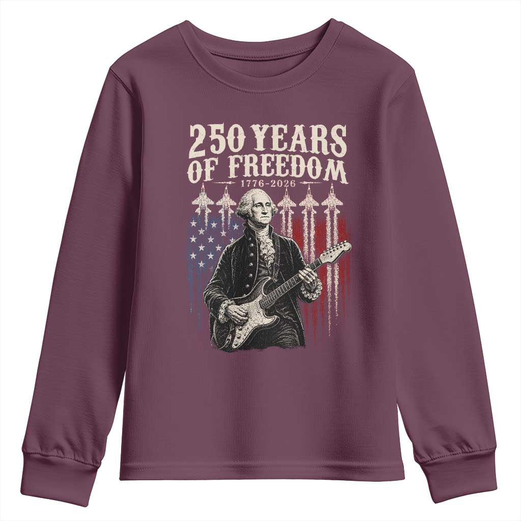 George Washington Playing Guitar 250 Years of Freedom Youth Sweatshirt TS11 Maroon Print Your Wear