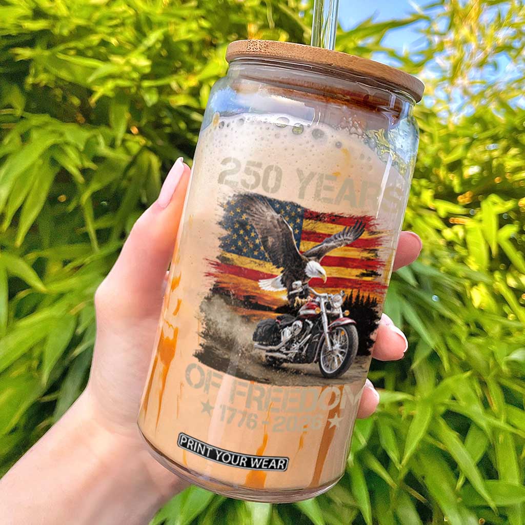 250 Years Of Freedom Patriotic Biker US Flag Motorcycle Lover Glass Can TS11 Black Print Your Wear