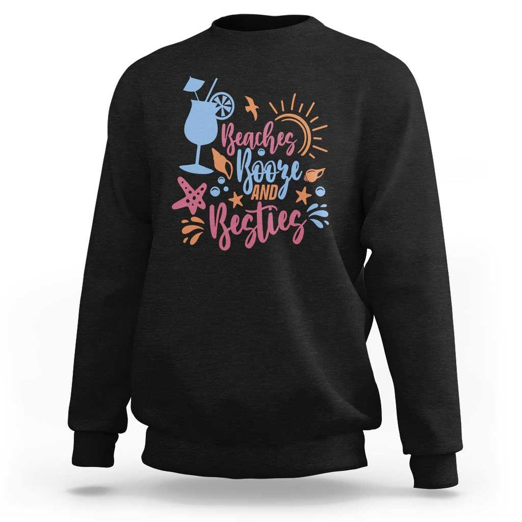 Funny Girls Trip Sweatshirt Beaches Booze And Besties Seashell Cocktail TS11 Black Print Your Wear