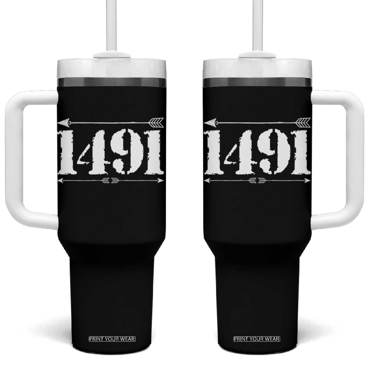 Proud Native American 1491 Indigenous People Day Tumbler With Handle TS11 One Size: 40 oz Black Print Your Wear