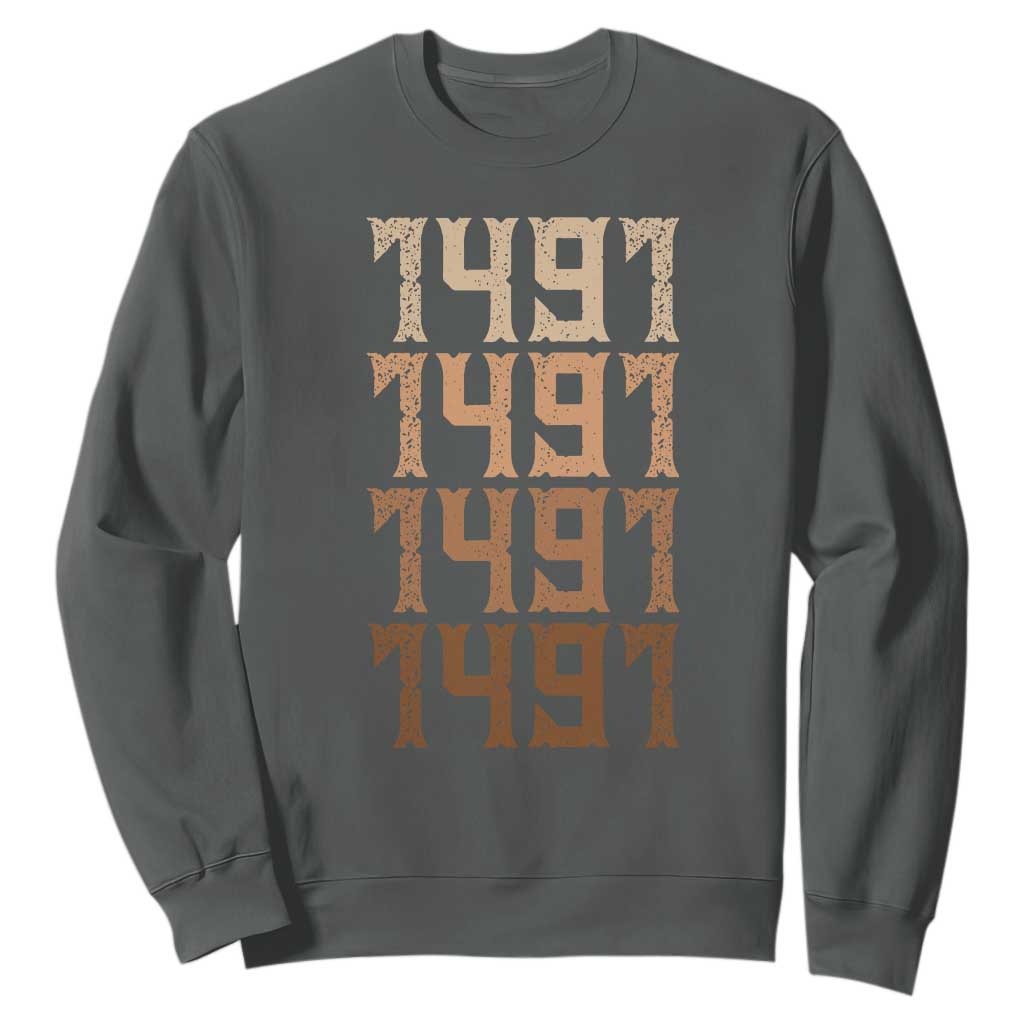 Proud Native American 1491 Pre Columbus Indigenous People Day Sweatshirt TS11 Dark Heather Print Your Wear